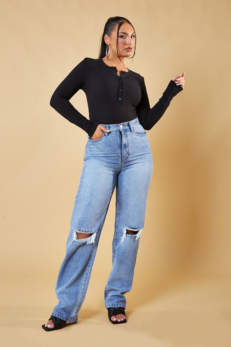 Denim Distressed Knee Extra Long Jeans