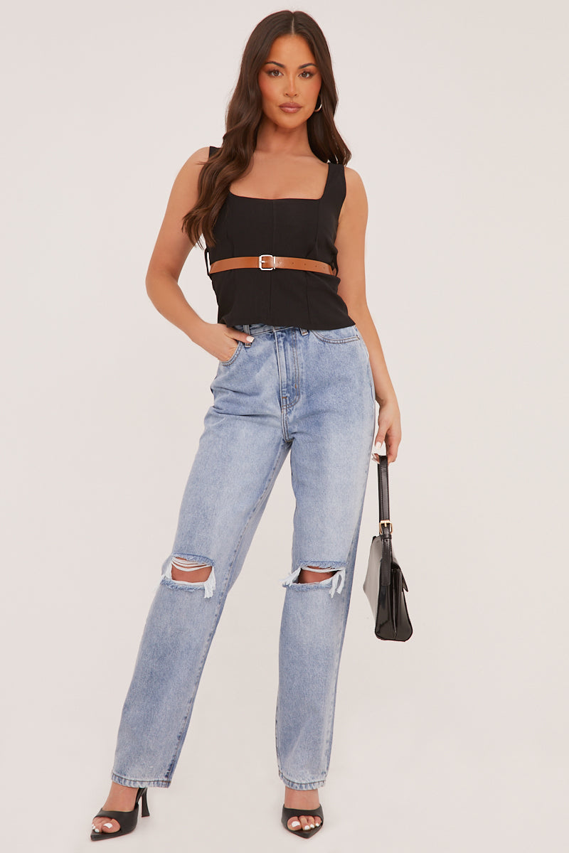 Denim Distressed Knee Extra Long Jeans