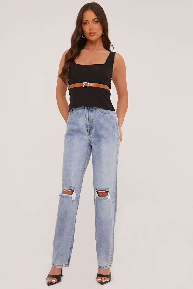 Denim Distressed Knee Extra Long Jeans