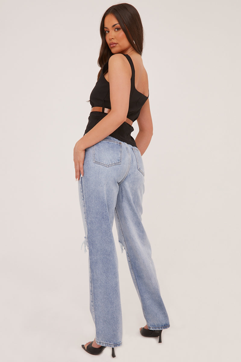 Denim Distressed Knee Extra Long Jeans